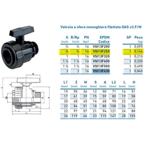 Valvola a sfera monoghiera filettata GAS cil.F/M 3/4" IV3MF11D0N250 - -  IRRITEC - -
