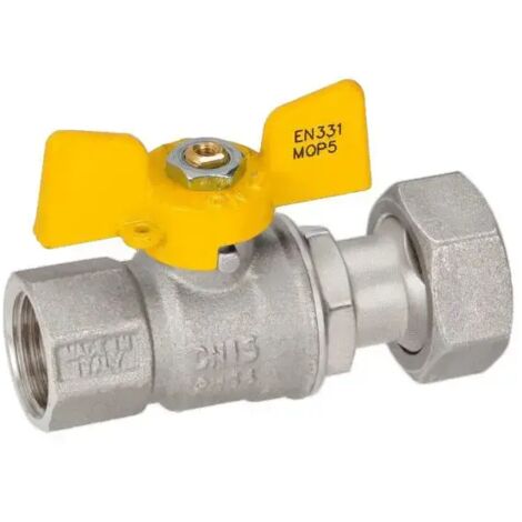 Valvola arresto a sfera in ottone con farfalla per gas femmina dado girevole 1/2"x3/4" BUGATTI