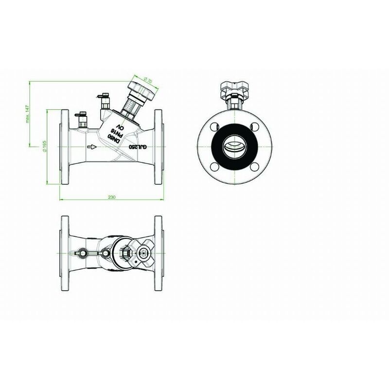 Valvola di bilanciamento OVENTROP Hydrocontrol VFC - PN 16 DN 100 - Flange secondo DIN-EN 1092-2 su entrambi i lati, con 2 prese di pressione, ghisa