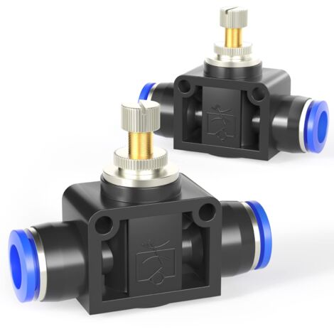 Valvola di controllo del flusso d'aria con raccordo a innesto, regolatore di velocità in linea, raccordo dritto - Diametro esterno tubo 6 mm x Diametro esterno tubo 6 mm LSA-6 (confezione da 10)
