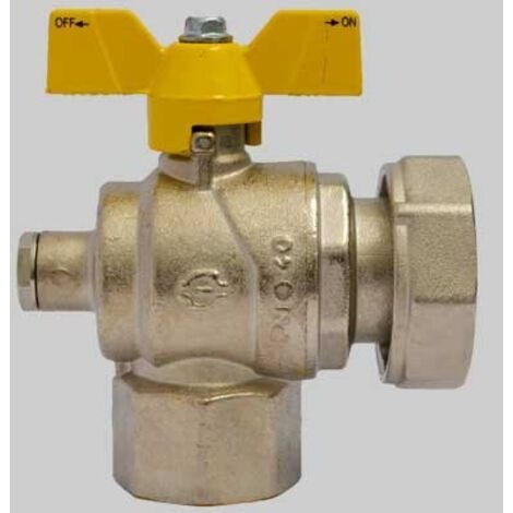 Valvola gas a sfera F/F ad angolo con presa pressione dado girevole farfalla Alluminio - 1" X 1"1/4 G