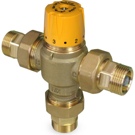 Valvola miscelatrice termostatica solare da 1/2" M con bocchettoni, campo di regolazione: 30 a 65oC KVS 1.5
