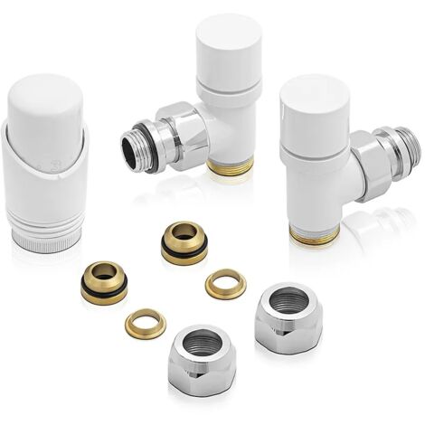 Valvole per termoarredo bianche con testa termostatica e raccordo rame 12 mm