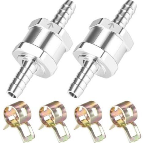 Válvula antirretorno de aluminio de 6 mm – Paquete de 2 con 4 abrazaderas, para combustible, aceite o agua – Sistema de baja presión
