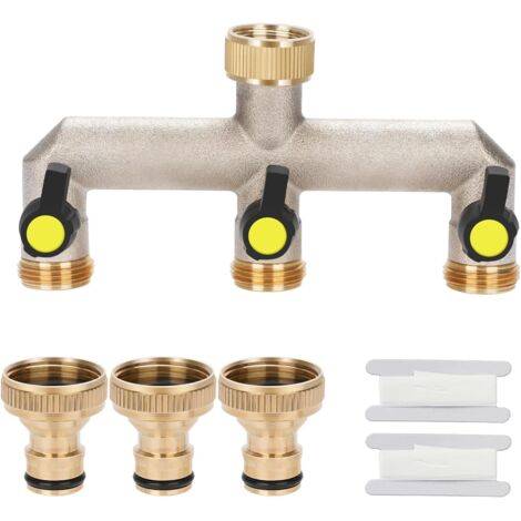 Válvula de 3 vías de 3/4", divisor de tres vías para sistemas de riego, flujo de agua ajustable (amarillo)