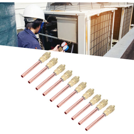 Válvula de acceso para servicio de HVAC – 10 unidades, válvula de llenado de bronce SAE de 1/4 de pulgada para refrigerantes R22, R12 y R134