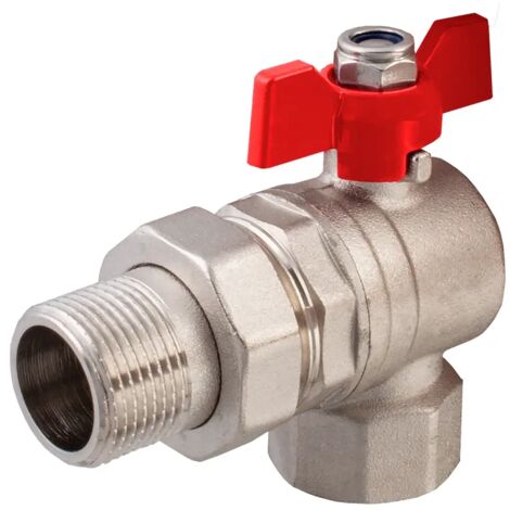 Válvula de bola angular IDMAR de 1" (DN25) para agua con conexión roscada.