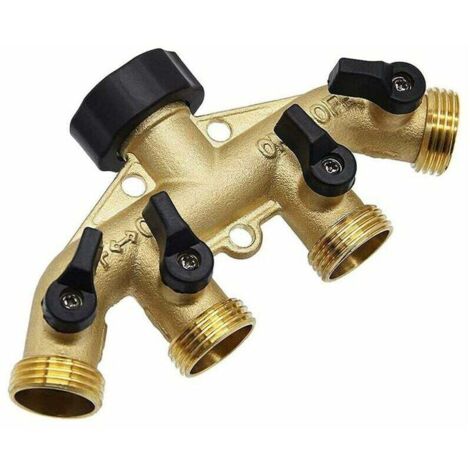 Válvula de bola de 3/4", distribuidor de agua de 4 vías, pieza en T de 3/4" (estándar europeo), latón, color natural