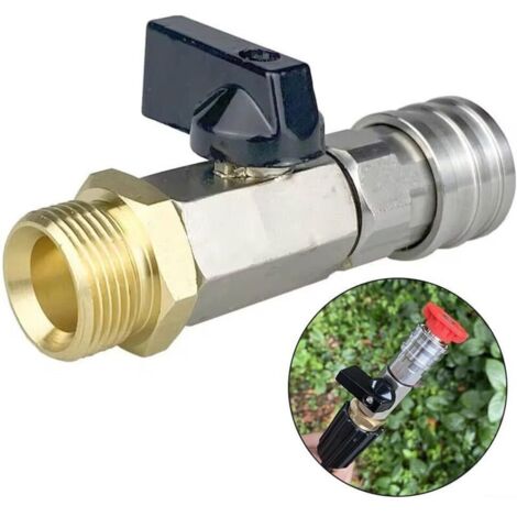 Válvula de bola de conexión rápida de acero inoxidable M22 de 6,35 mm y 4500 PSI con control de encendido/apagado de agua para hidrolimpiadoras de alta presión (M22 14 mm)