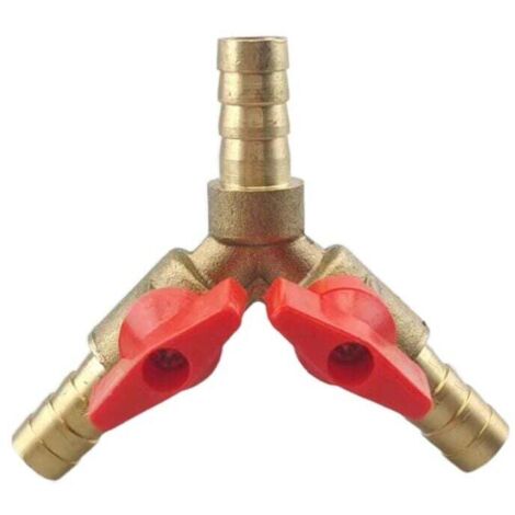 Válvula de bola de latón KZQ, 8 mm, cierre de 3 vías, en forma de Y con espiga, adaptador de conexión de manguera para agua, gas y aceite (1 unidad)