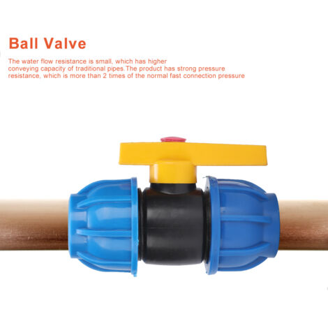 Válvula de bola de liberación rápida fabricada en PE para conexiones PPR/PE/PVC – adaptador de 32 mm, material libre de metales pesados, 50 años de vida útil.