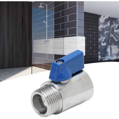 Válvula de bola miniatura G5/8 de acero inoxidable 304 cromado y azul PN63 resistente al PTFE para uso doméstico, en autocaravanas y en la elaboración de cerveza, higiénica, rosca interna/externa
