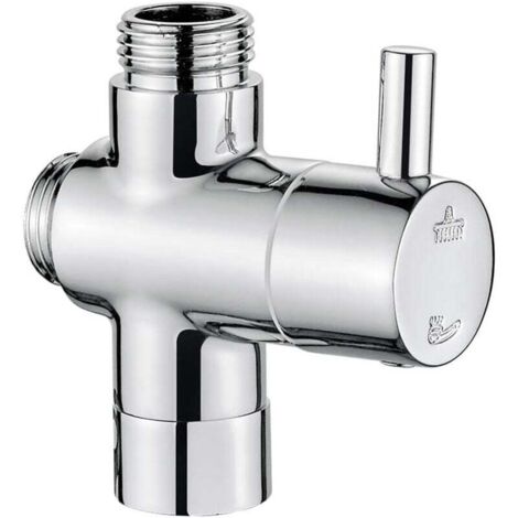 Válvula de cierre unidireccional KZQ, de latón cromado, entrada de interruptor de ducha universal (G1/2 pulgada) y 2 salidas (G1/2 pulgada) para ducha de mano y ducha fija.