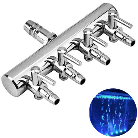 Válvula de control de aire del acuario, válvula de aire del tanque de peces, válvula de grupo de acero inoxidable de metal, divisor del distribuidor de flujo de aire de la bomba de aire, 4 cabezales