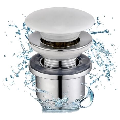 Válvula de Desagüe Pop-Up para Lavabo con Rebosadero y Filtro, Tapón Click-Clack en Latón Cromado para Lavamanos