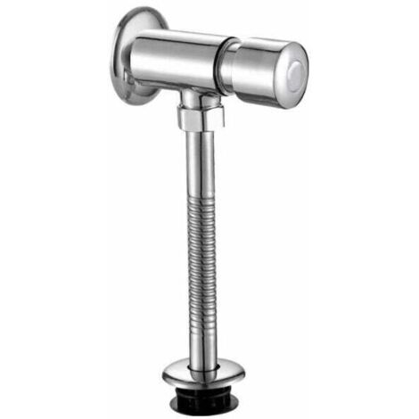 Válvula de descarga para urinario WC vista con pulsador cromado de montaje en pared, cierre automático, manual y temporizado.