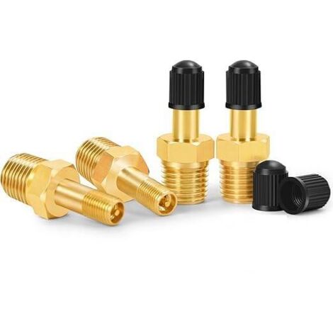 Válvula de tanque NPT de 1/4" (4 piezas) - Válvula Schrader de latón resistente a la corrosión con NPT macho de 1/4" - Para usar con tanques de compresores de aire (4 piezas)