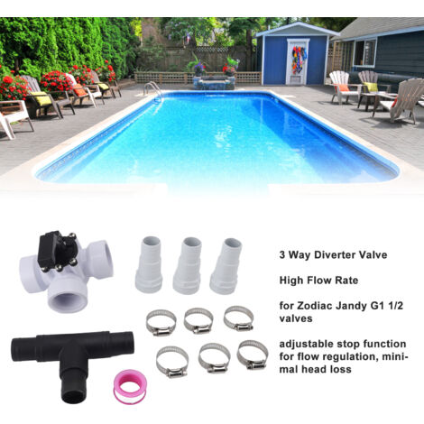 Válvula desviadora de 3 vías G1 1/2 para piscinas y spas con conexión hembra de PVC.