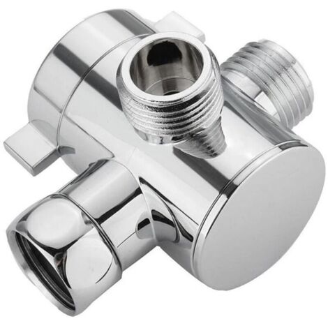 Válvula desviadora de 3 vías para cabezal de ducha – Adaptador multifunción ajustable en latón cromado, rosca G1/2