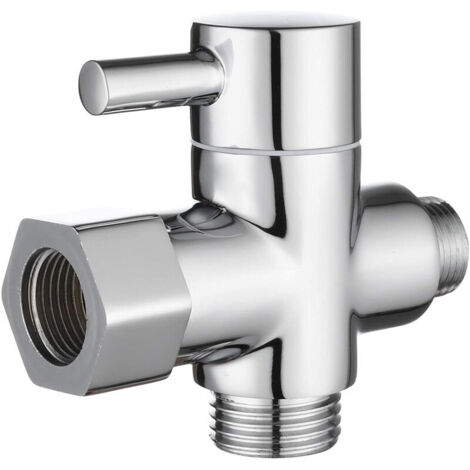 Válvula desviadora de latón macizo de 3 vías con adaptador en T de 3/8" a 12/17" para sistema de ducha de repuesto, cocina, baño, cromo