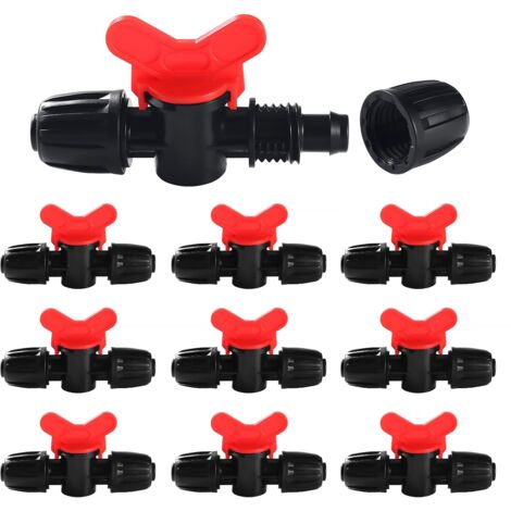 válvulas de interruptor de riego de 16 mm, válvulas de interruptor para tubería de riego, válvulas de bloqueo para sistema de riego por goteo, para tubería de 16 mm, color negro.
