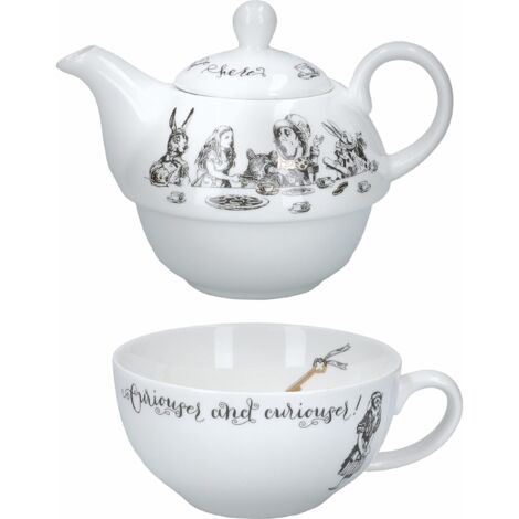 V&A - Set de Tea de Alice nel Paese delle Meraviglie de las Wonderland, Setde Teiera e Mug de Porcellana, Colore Bianco, Confezione regalo, 250 ml