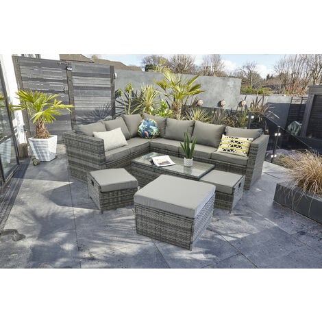 VANCOUVER 9 SEATER CORNER RATTAN GARDEN SET IN GREY WITH FITTING COVER