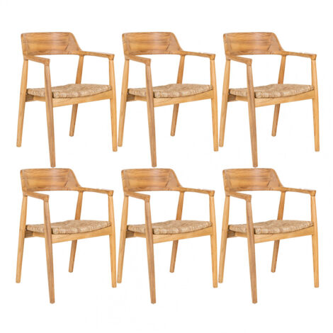 VANCOUVER - Lot de 6 Chaises en Bois de Sungai et Assise en Paille Naturelle