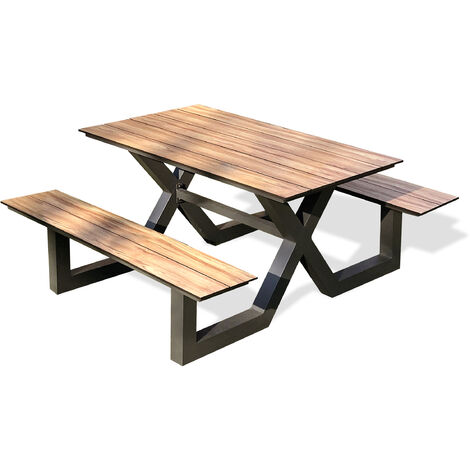 VANCOUVER - Mesa de jardín de aluminio  y tablero HPL efecto madera - PARIS GARDEN