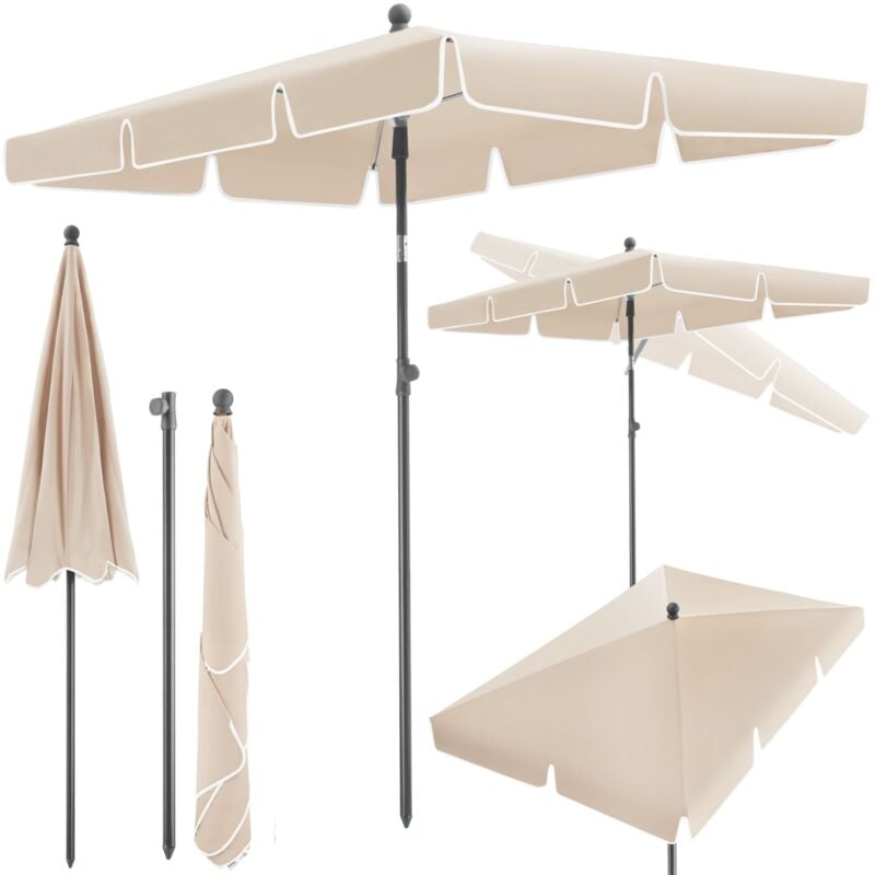 Tectake - Parasol Vanessa - height-adjustable, tiltable, 50+ uv protection, 200 x 125 cm - garden parasol, parasol umbrella, beach parasol - beige