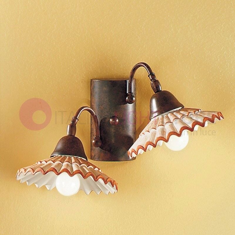Image of Due P Illuminazione - vania Applique a Parete in Ceramica e Ferro Battuto Rustico Country - decoro ceramica: bianco anticato