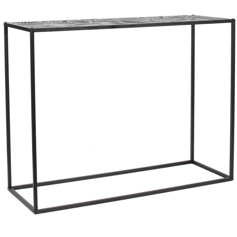 VANIA - Console en Métal Noir Plateau Motifs Feuilles