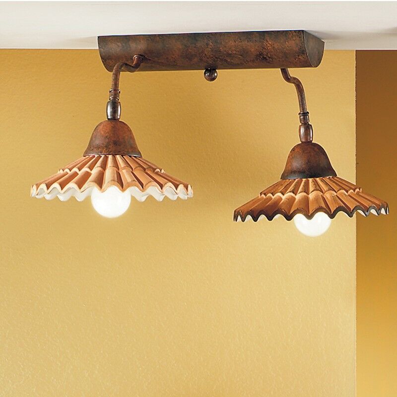 Image of Due P Illuminazione - vania Lampada a Soffitto 2 Luci in Ceramica Stile Rustico Country - decoro ceramica: rosso mattone