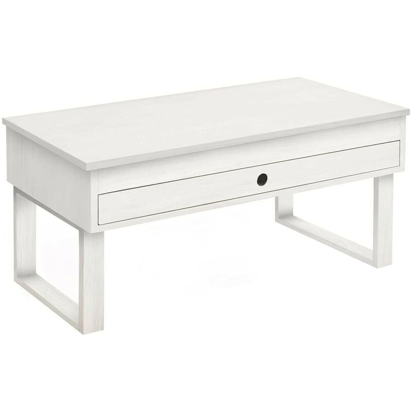 

Vanir - Mesa de Centro Elevable Cajón Deslizante, Diseño Industrial-Vintage, Madera Maciza, Acabado Blanco. Medidas: 100x50x47 cm