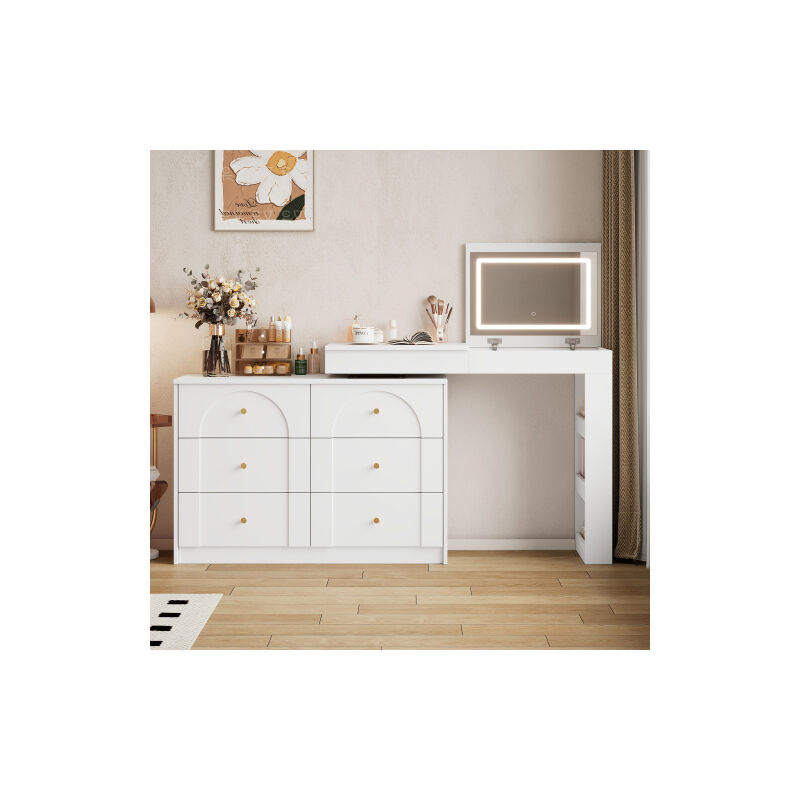 Vanité pivotante avec éclairage LED, vanité, bureau, blanc, 105×40×80cm