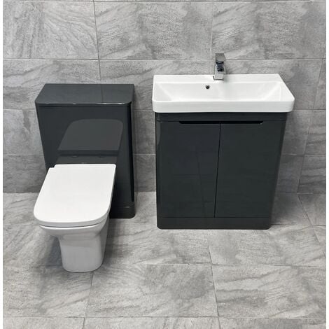 Vanity Basin Sink WC Unit Bathroom Set Anthracite or Gloss White Ross 700mm Unit, Anthracite Vanity Set-No Tap