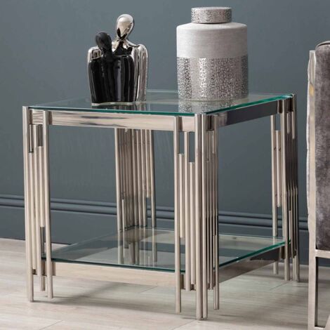 Vanity Living 55cm Sofa Side Table for Living Room Furniture, Glass and Metal End Table