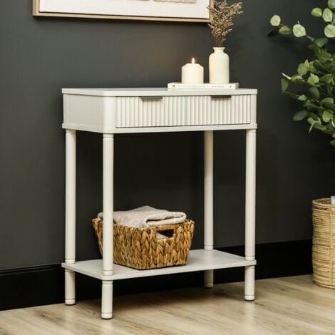 VANITY LIVING Slim White Console Table with 2 Drawers & Shelf – 60cm Entryway Table