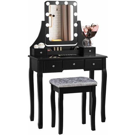 Vasagle Dressing Table Set With Large, Vanity Makeup Desk With Lights