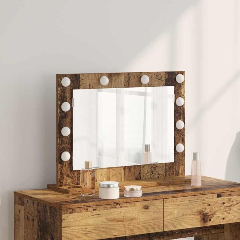 Vanity Mirror With Led Strip Lights Old Wood 60 X 45 X 18 Cm Vidaxl