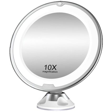 Vanity mirror, fluorescent lamp, 3 light sources, 10x magnification, 30 LEDs, adjustable intensity, touch switch, 360° rotation, white