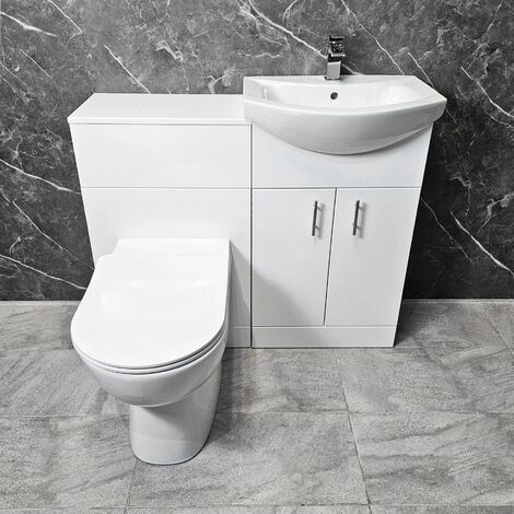 Vanity Set 1050mm White Inc Basin With Roca Comfort Height Rimless Toilet Pan, With Tap