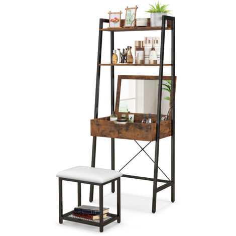 Vanity Table Set Ladder Makeup Vanity Makeup Vanity Dressing Table w/ Mirror