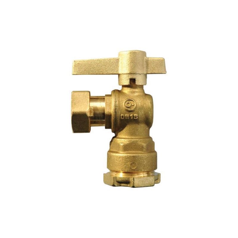 Vanne compteur équerre - Laiton - Ecrou tournant/Rac serrage ext pe - Manette laiton 20x27 - Ø25