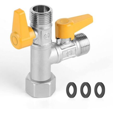 Vanne 3 Voie Raccord T Robinet wc 3 Voies Douchette G 1/2 avec 3 Rondelles en Caoutchouc pour Salle de Bain, Cuisine