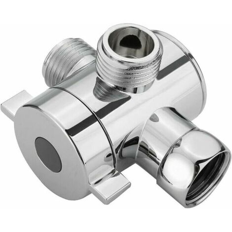 Vanne 3 voies, inverseur de douche G1/2 voies avec vanne d'arrêt, raccord en T, adaptateur pour douchette fixe/pommeau de douche fixe nickelé - AquaForge
