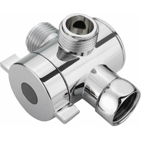 Vanne à 3 voies, inverseur de douche à 3 voies G1/2" avec vanne d'arrêt, vanne adaptateur en T, adaptateur de douche pour douchette/pomme de douche fixe Plaqué 1 pc