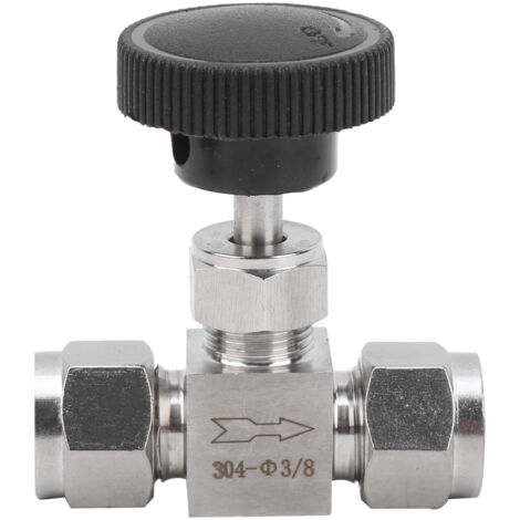 Vanne à aiguille 2 voies haute pression pour eau, gaz et liquide - Acier inoxydable 304, diamètre 3/8"