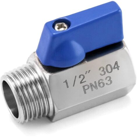 Vanne à Bille Acier Inoxydable - 1 Unité - Passage Réduit - Filetage 1/2" - Eau Gaz Huile