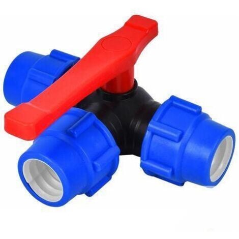 CHOYCLIT Vanne À Bille D'arrêt,32mm Robinet À Tournant Sphérique À Trois Voies À Connexion Rapide PVC PE Tuyau À Interrupteur Rapide Connecteur en T (Size : 32mm,Couleur: bleu noir aléatoire)